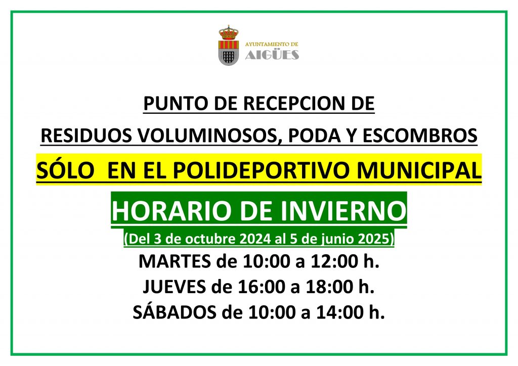 Punto Limpio - Horario de Invierno