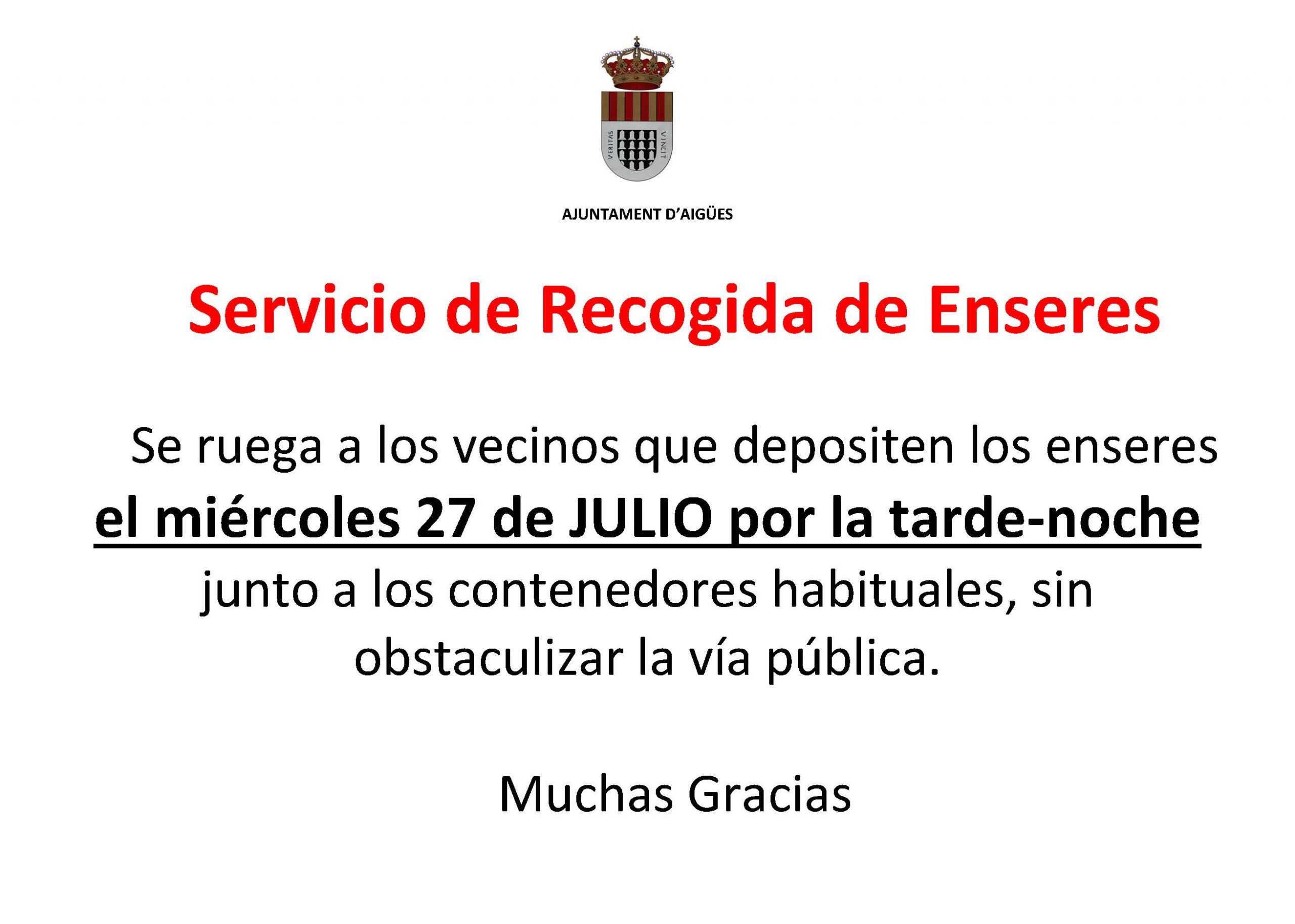 Recogida de enseres